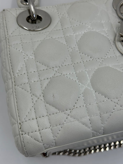 Christian Dior Borsa Lady Dior Mini in Pelle Cannage Bianco