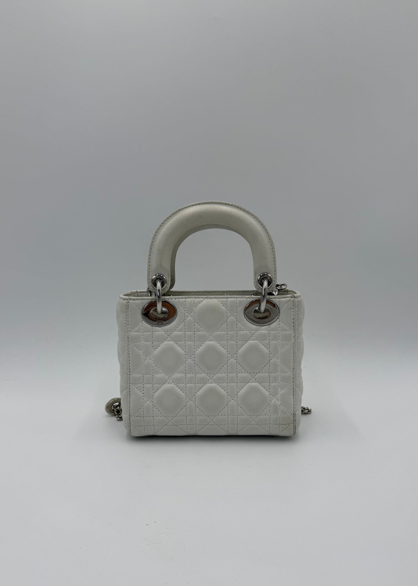 Christian Dior Borsa Lady Dior Mini in Pelle Cannage Bianco