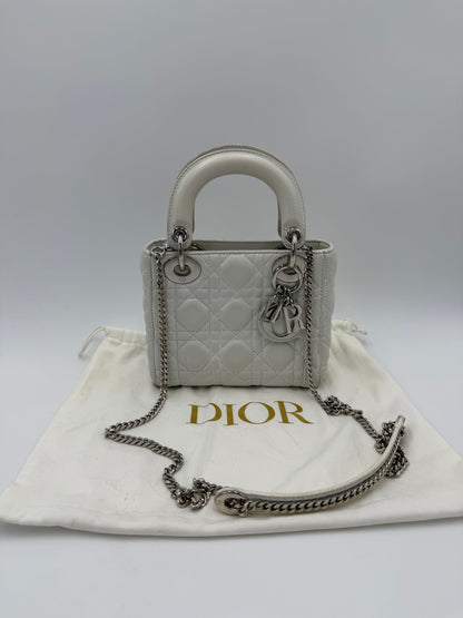 Christian Dior Borsa Lady Dior Mini in Pelle Cannage Bianco