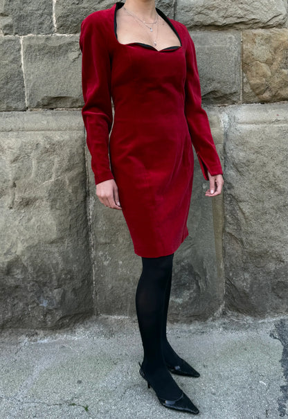Christian-Dior-Coordonn-s-Abito-Vintage-in-Velluto-Rosso-Cremisi-70300490891588 - Pally Vintage Closet