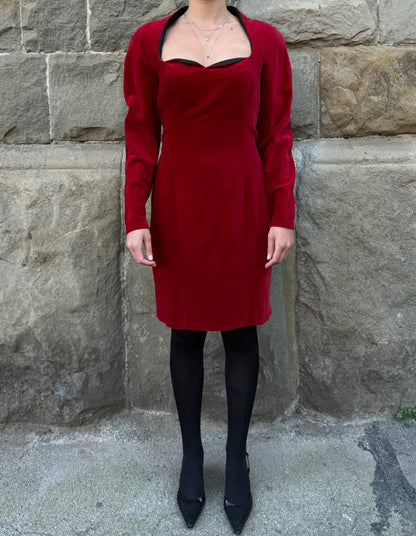 Christian-Dior-Coordonn-s-Abito-Vintage-in-Velluto-Rosso-Cremisi-70300490924356 - Pally Vintage Closet