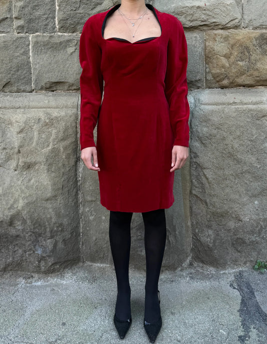 Christian-Dior-Coordonn-s-Abito-Vintage-in-Velluto-Rosso-Cremisi-70300490924356 - Pally Vintage Closet