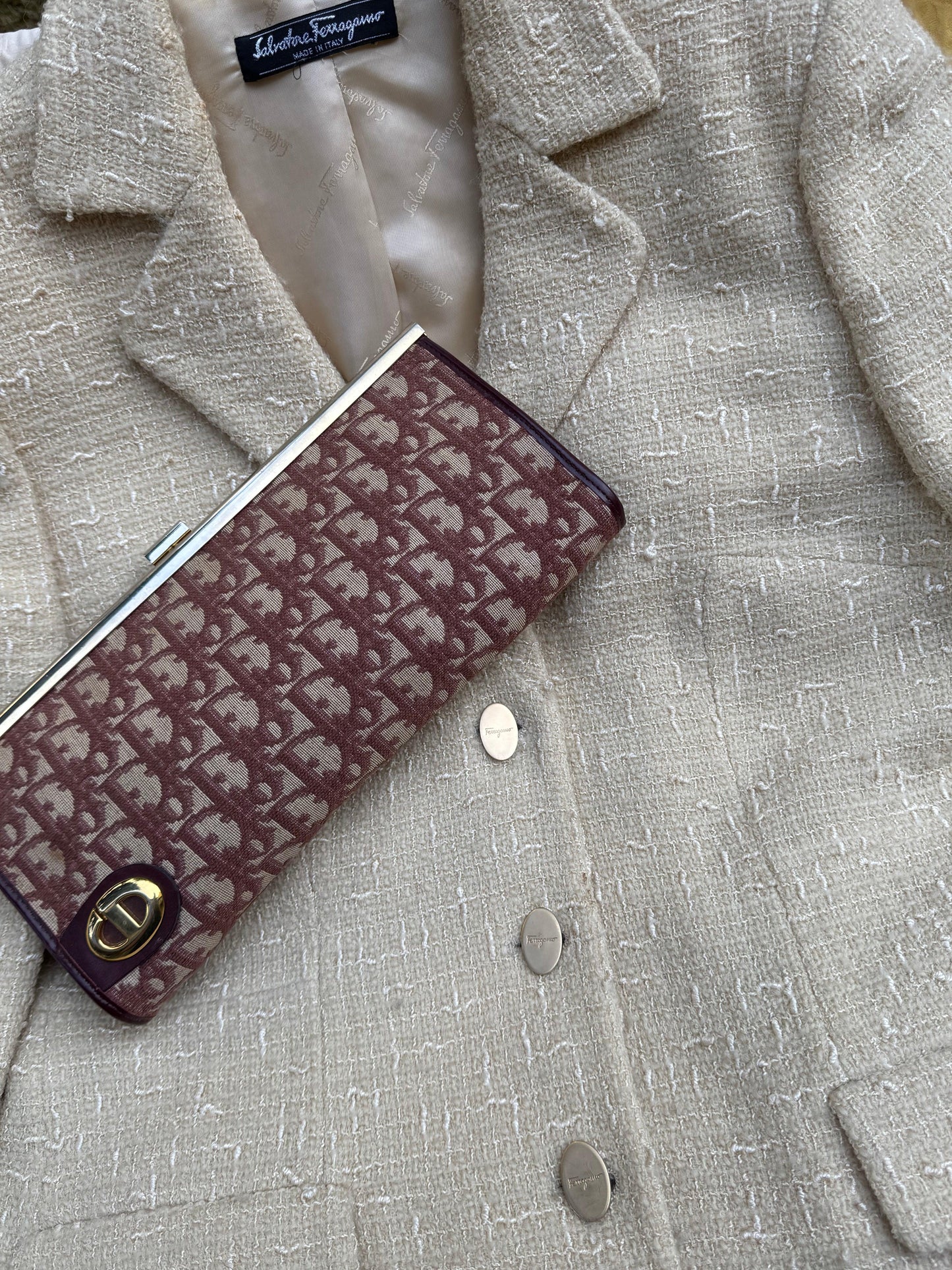 Christian-Dior-Pochette-Vintage-Tela-Oblique-e-Pelle-Bordeaux-70420541178180 - Pally Vintage Closet