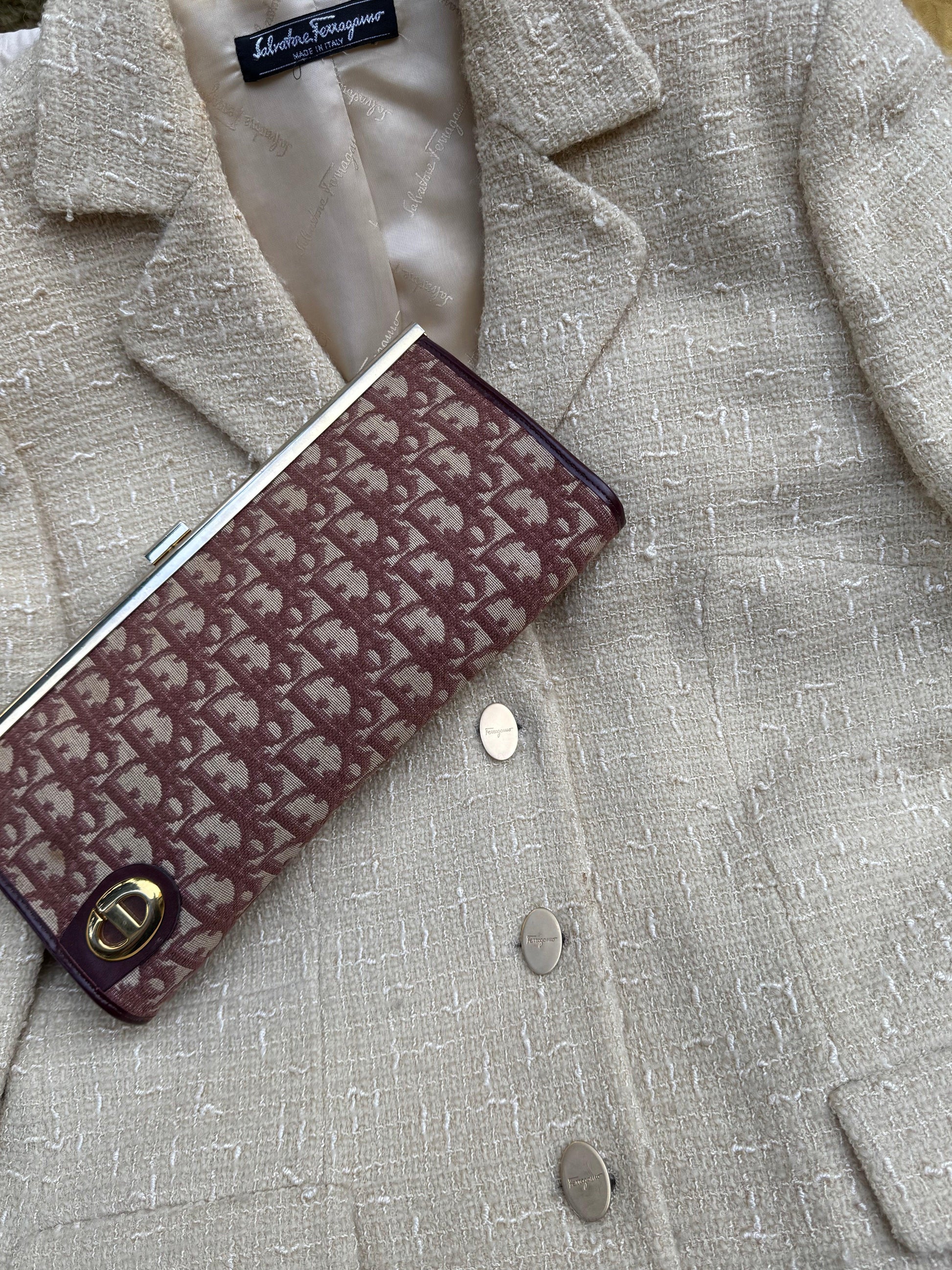 Christian-Dior-Pochette-Vintage-Tela-Oblique-e-Pelle-Bordeaux-70420541178180 - Pally Vintage Closet