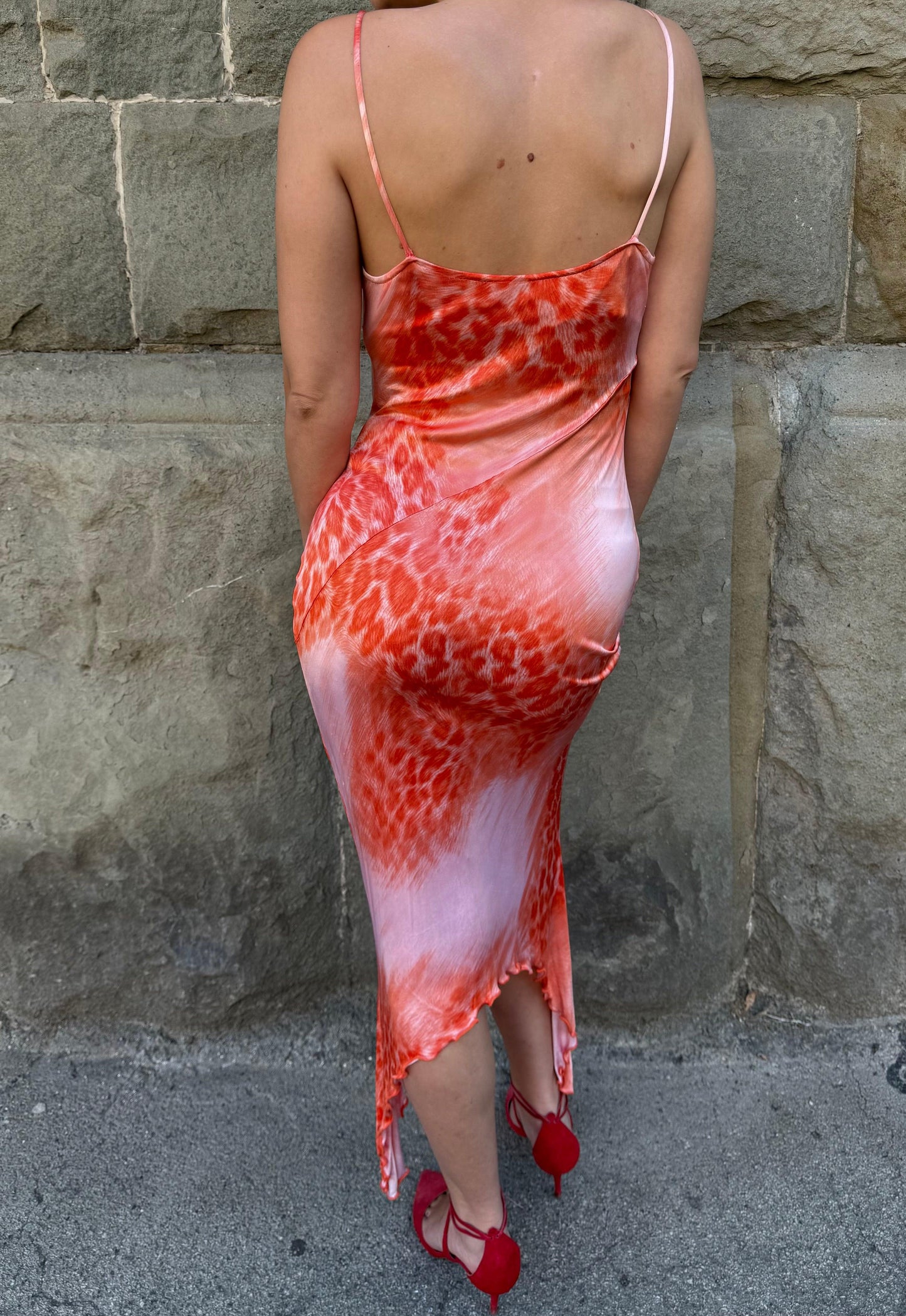 Class Roberto Cavalli Abito Lungo Vintage Asimmetrico Animalier Arancio - Pally Vintage Closet
