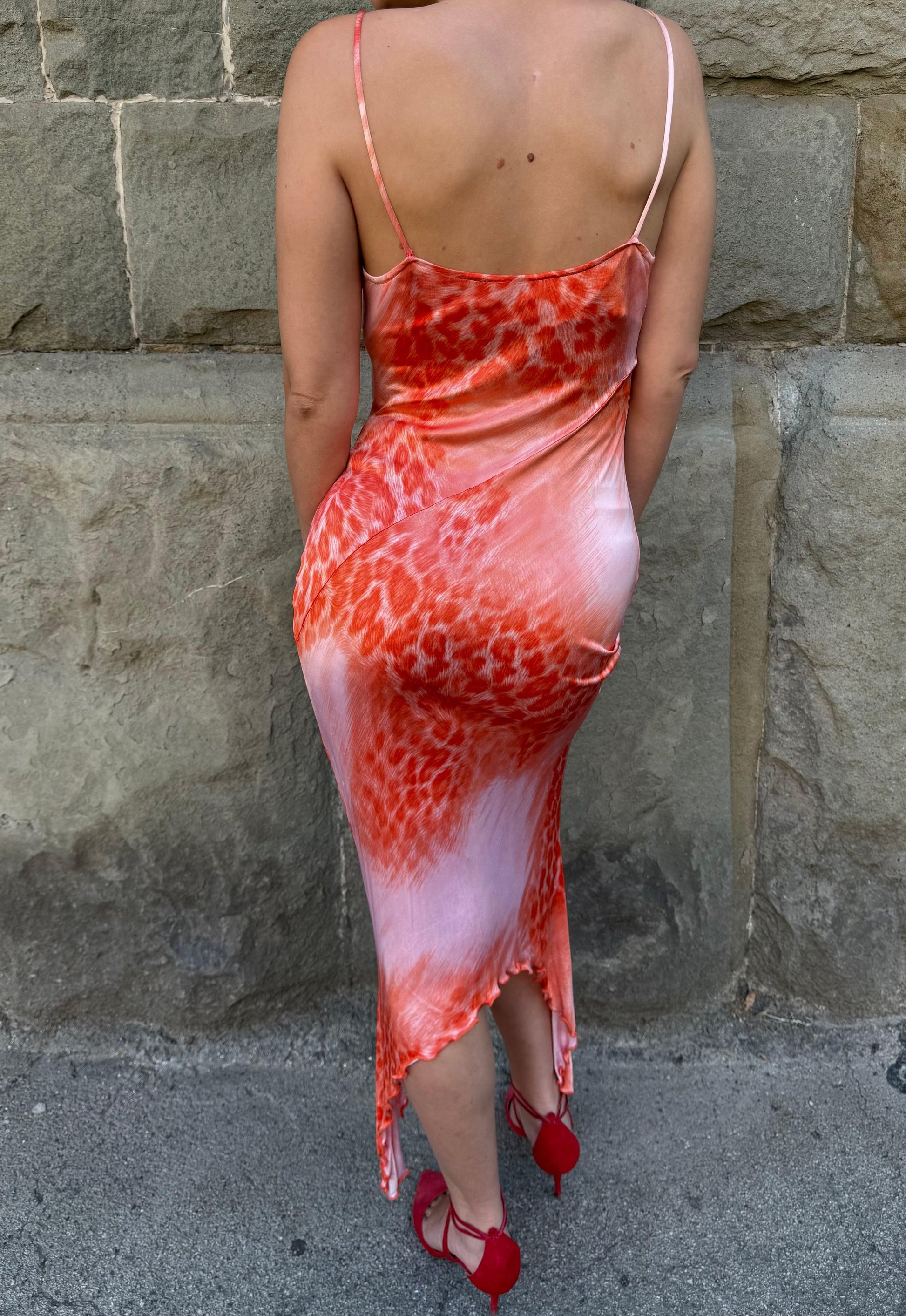 Class Roberto Cavalli Abito Lungo Vintage Asimmetrico Animalier Arancio - Pally Vintage Closet