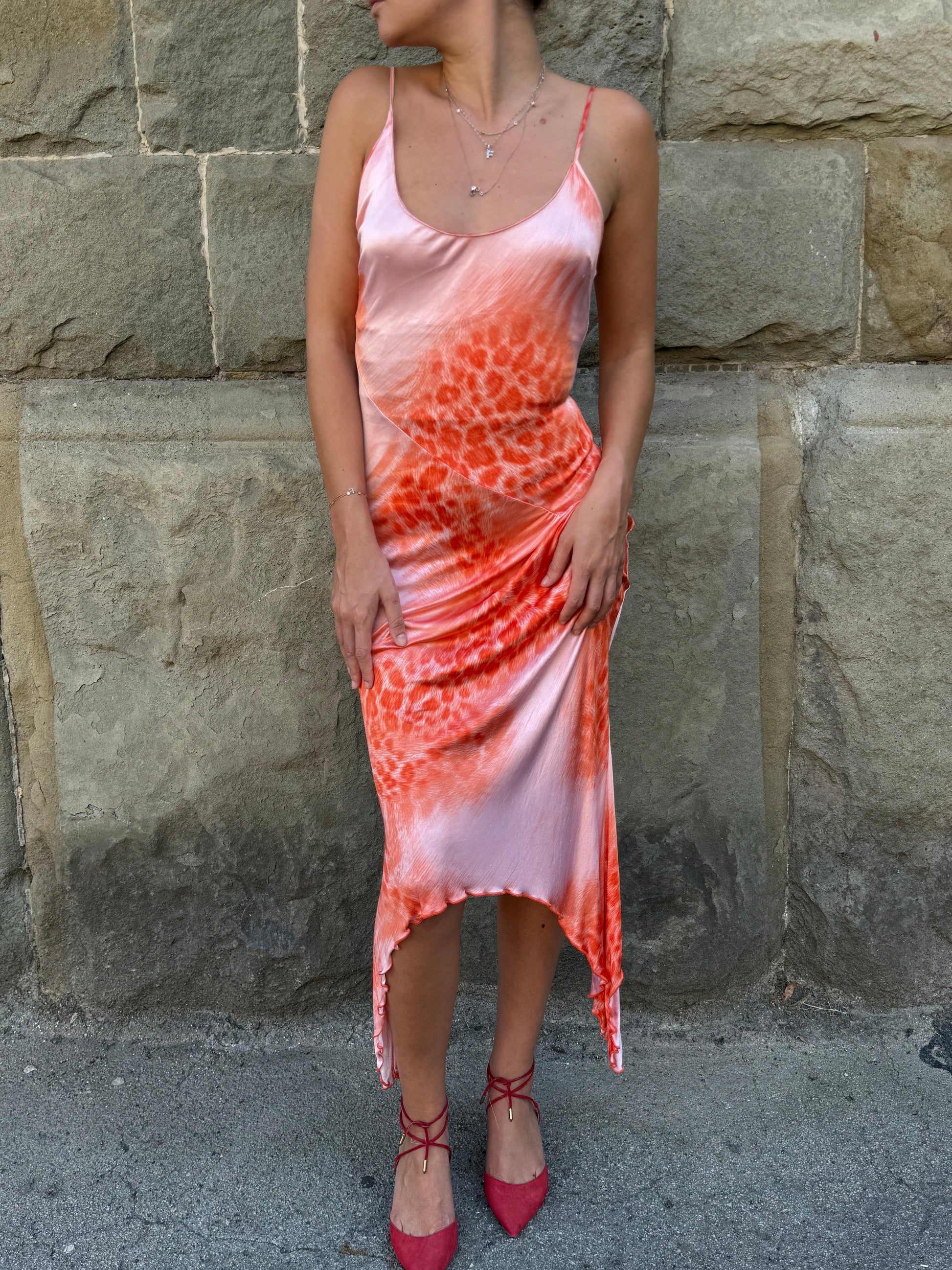 Class Roberto Cavalli Abito Lungo Vintage Asimmetrico Animalier Arancio - Pally Vintage Closet