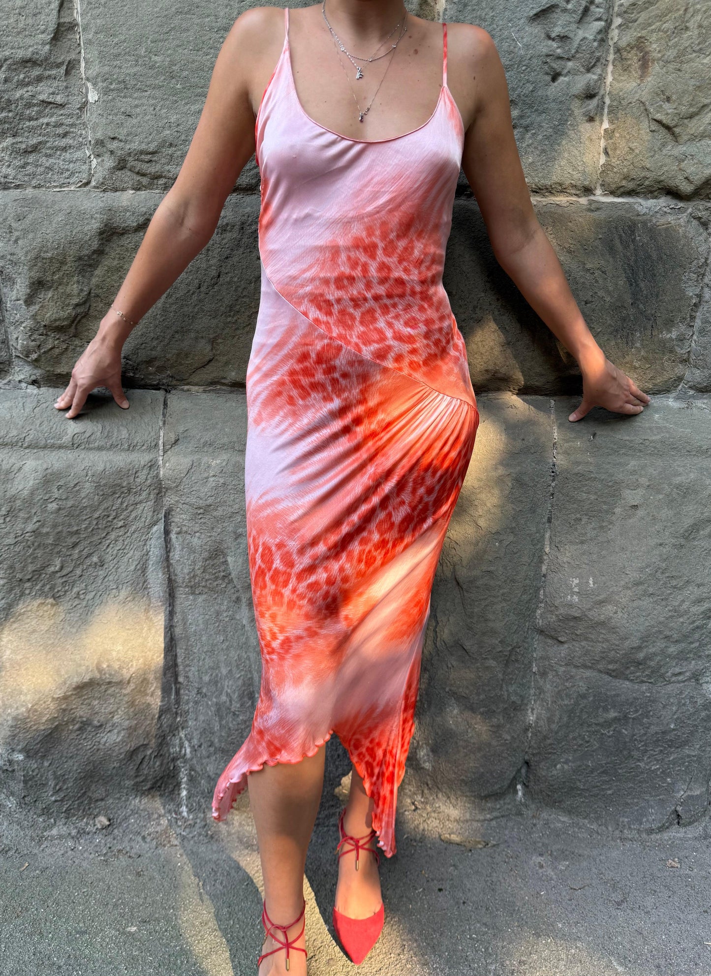 Class Roberto Cavalli Abito Lungo Vintage Asimmetrico Animalier Arancio - Pally Vintage Closet