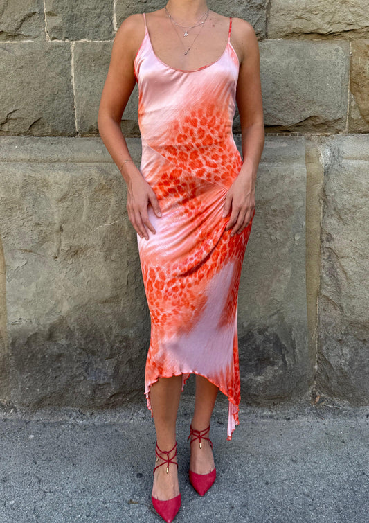 Class Roberto Cavalli Abito Lungo Vintage Asimmetrico Animalier Arancio - Pally Vintage Closet
