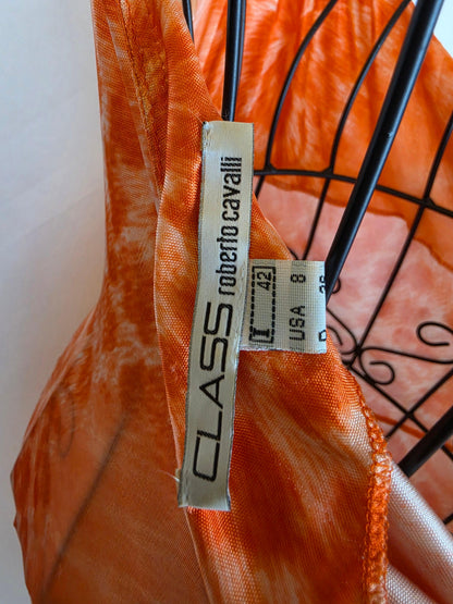Class Roberto Cavalli Abito Lungo Vintage Asimmetrico Animalier Arancio - Pally Vintage Closet