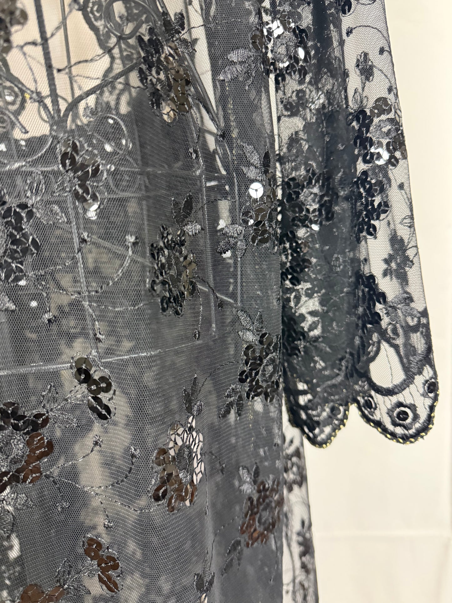 Completo Vintage Vestaglia Lunga e Pantaloni in Pizzo con Paillettes Nero - Pally Vintage Closet