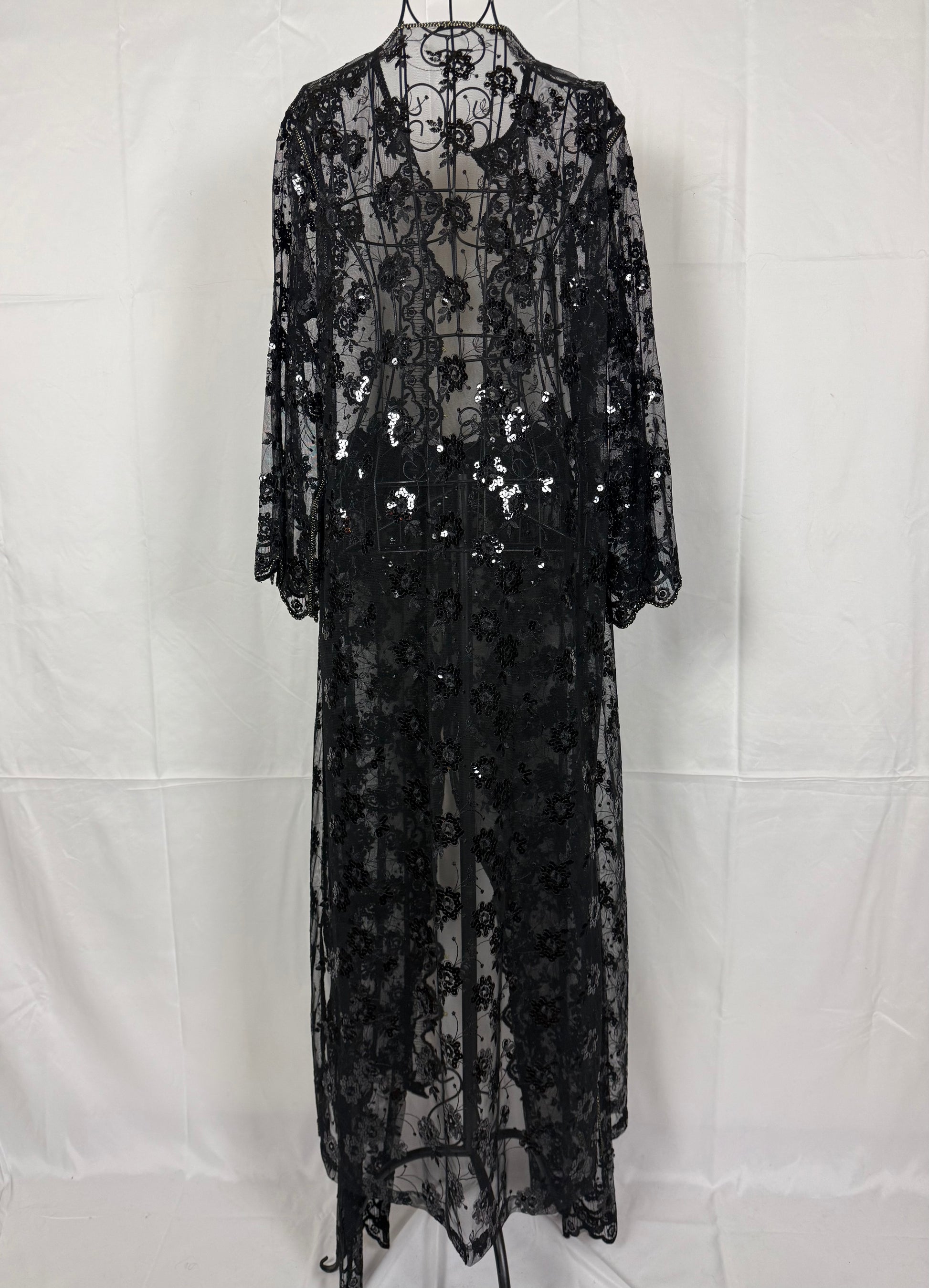 Completo Vintage Vestaglia Lunga e Pantaloni in Pizzo con Paillettes Nero - Pally Vintage Closet