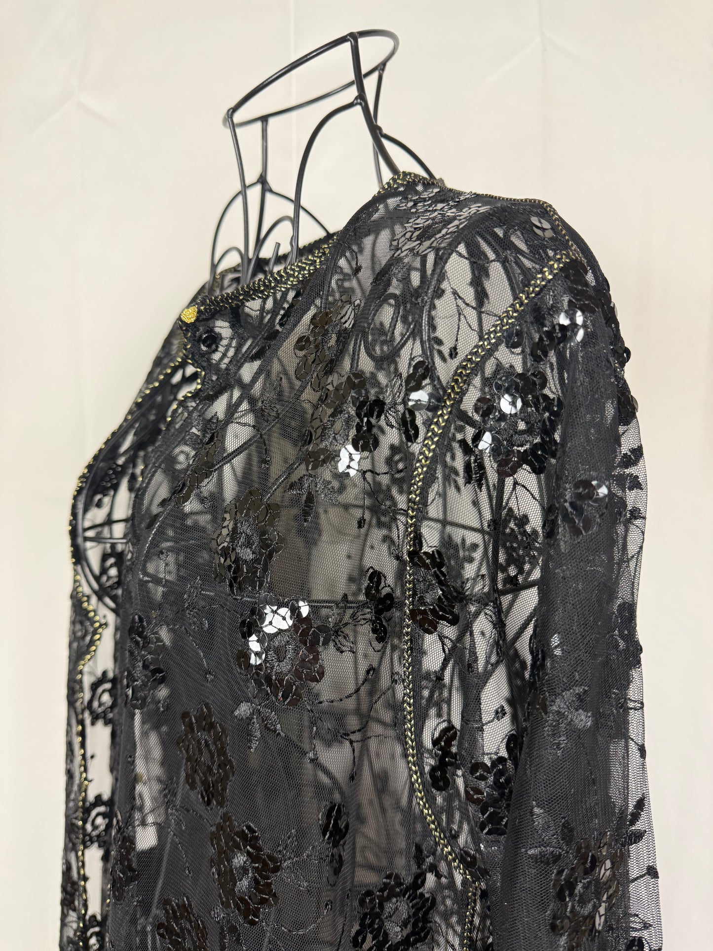 Completo Vintage Vestaglia Lunga e Pantaloni in Pizzo con Paillettes Nero - Pally Vintage Closet