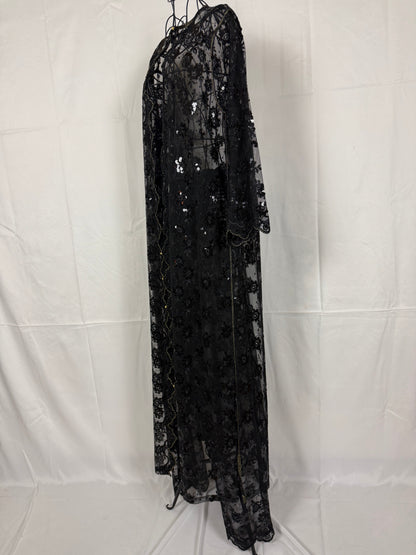 Completo Vintage Vestaglia Lunga e Pantaloni in Pizzo con Paillettes Nero - Pally Vintage Closet