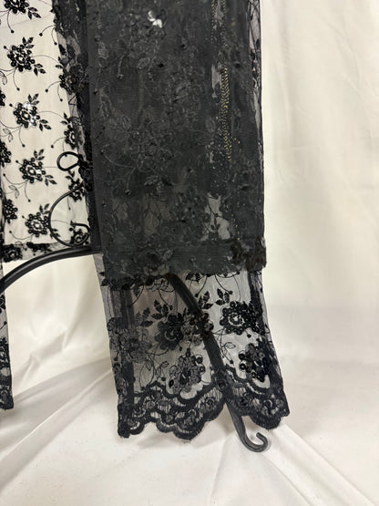 Completo Vintage Vestaglia Lunga e Pantaloni in Pizzo con Paillettes Nero - Pally Vintage Closet
