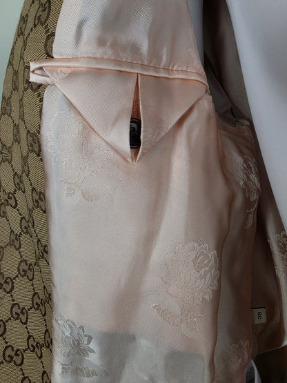 Gucci Blazer Safari in Tela GG Canvas con Dettagli in Pelle e Cintura Web Marrone