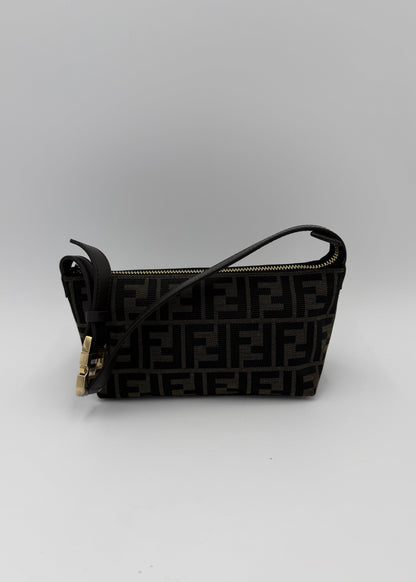 Fendi Borsa a Mano Vanity Pouch in Tela Zucca Monogram Marrone