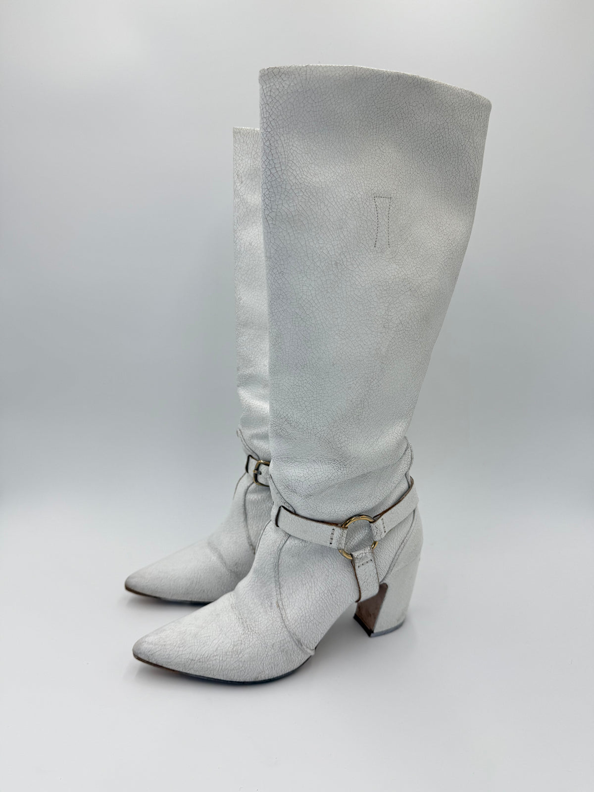 Miu Miu White Crackled Leather Knee-High Boots