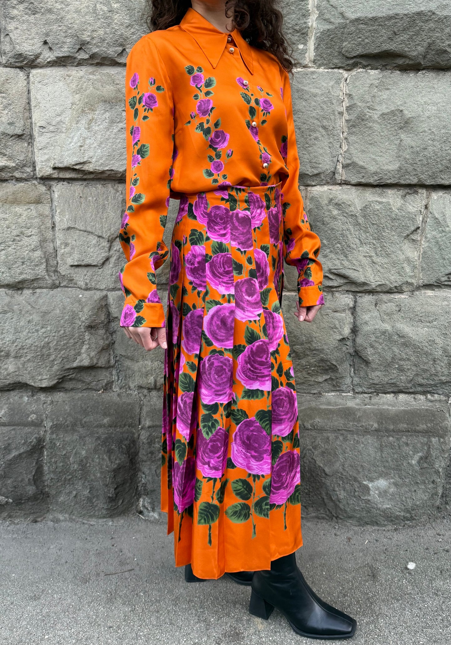 Gucci Completo Gonna e Blusa Stampa Floreale Arancione - Pally Vintage Closet