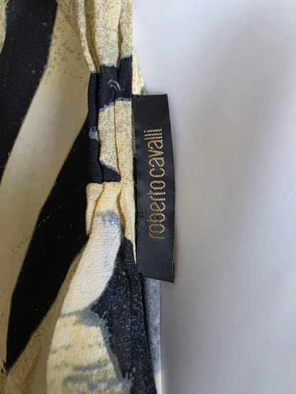 Roberto Cavalli Camicetta Vintage a Stampa Grafica e Scollo Plissé
