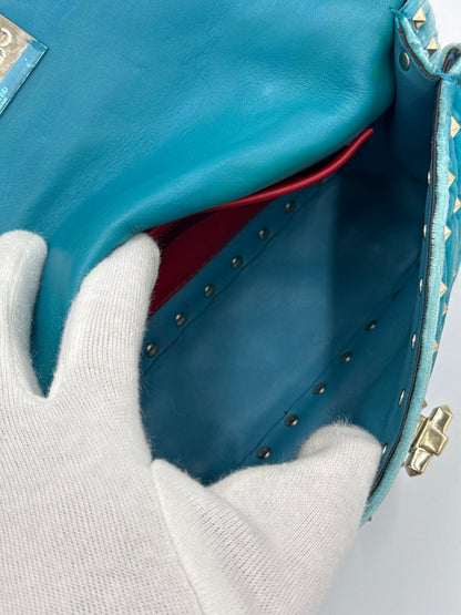Valentino Garavani Borsa Rockstud Spike Small in Velluto Azzurro