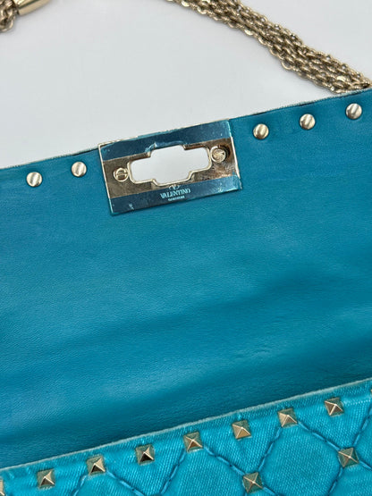 Valentino Garavani Borsa Rockstud Spike Small in Velluto Azzurro