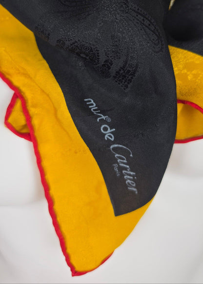 Vintage Must de Cartier Scarf in Black and Yellow Jewel Print