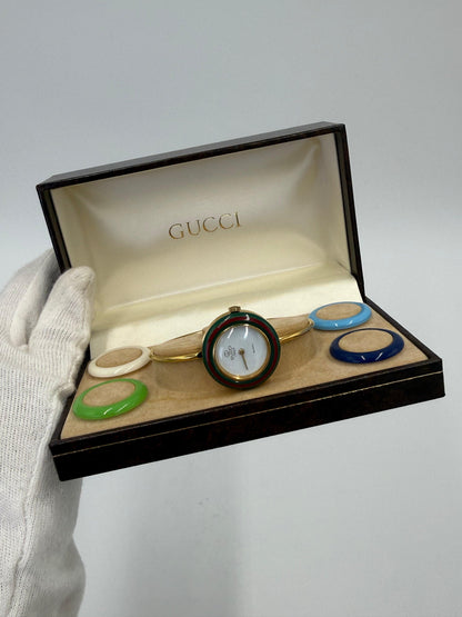 Gucci Orologio Vintage 1100-L con Ghiere Intercambiabili Placcato Oro