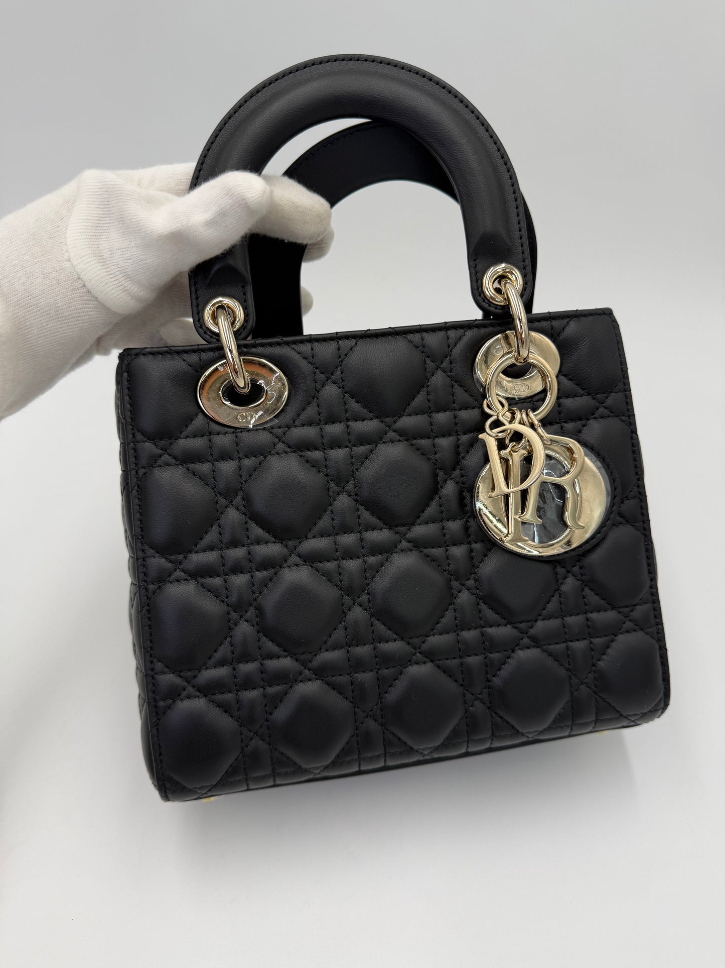 Dior Borsa Lady Dior Media in Pelle Cannage Nera - Pally Vintage Closet