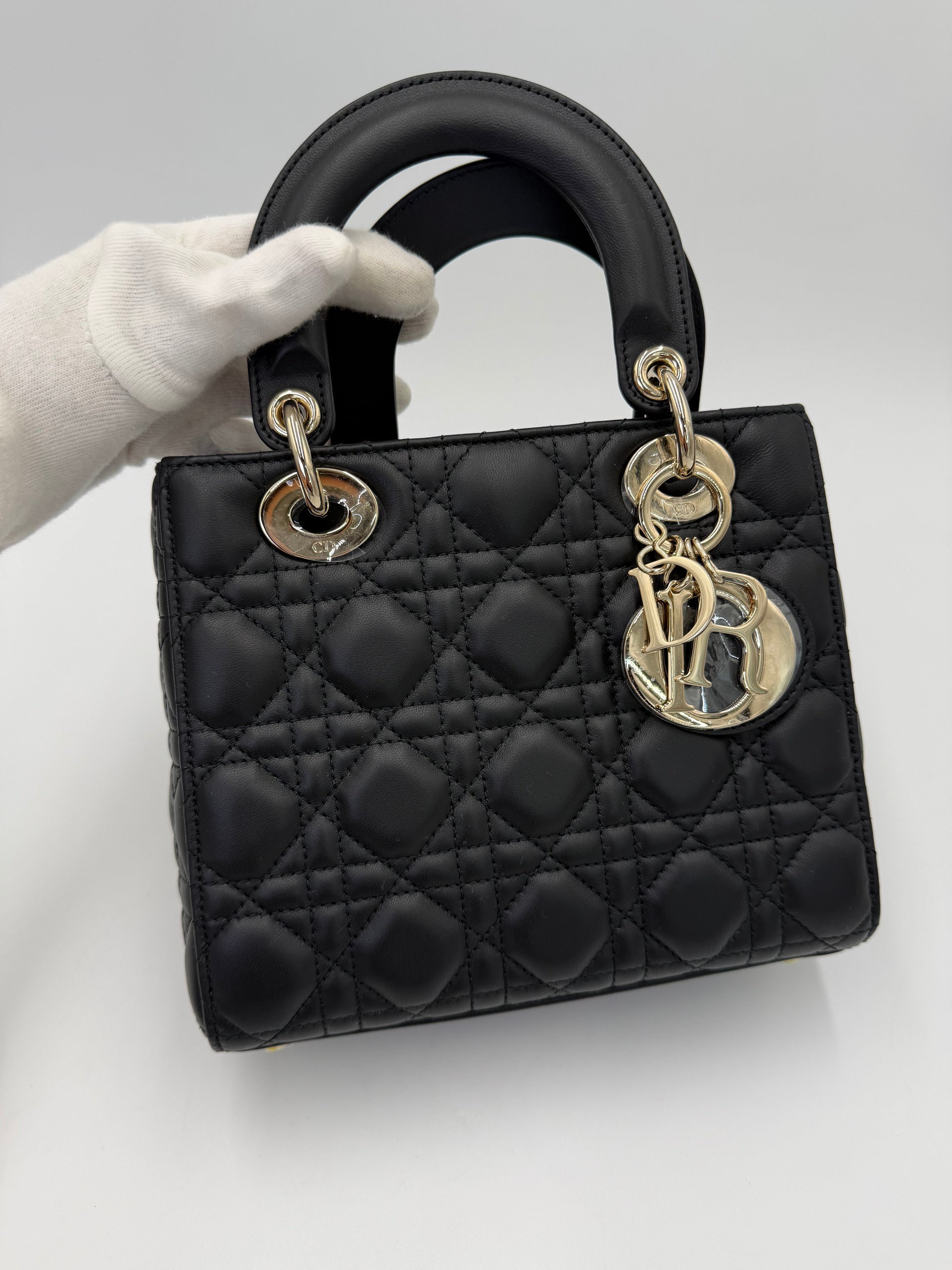 Dior Borsa Lady Dior Media in Pelle Cannage Nera - Pally Vintage Closet