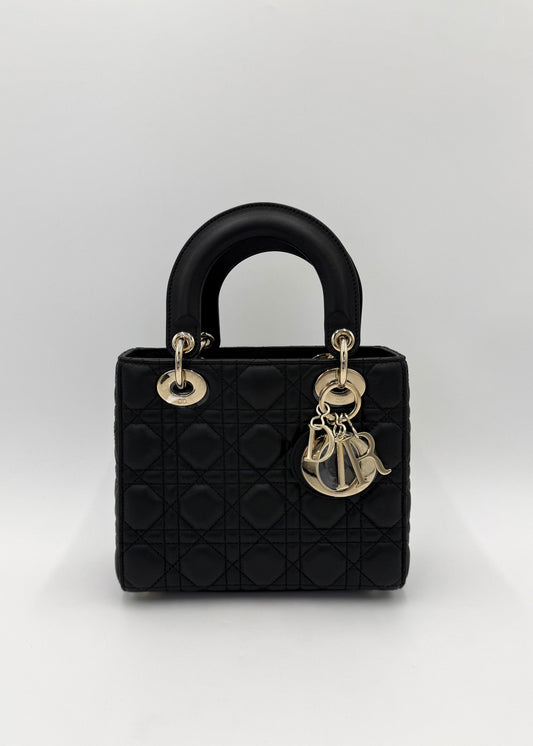 Dior Borsa Lady Dior Media in Pelle Cannage Nera