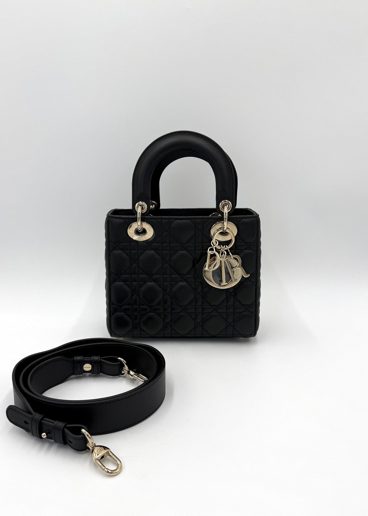 Dior Borsa Lady Dior Media in Pelle Cannage Nera - Pally Vintage Closet