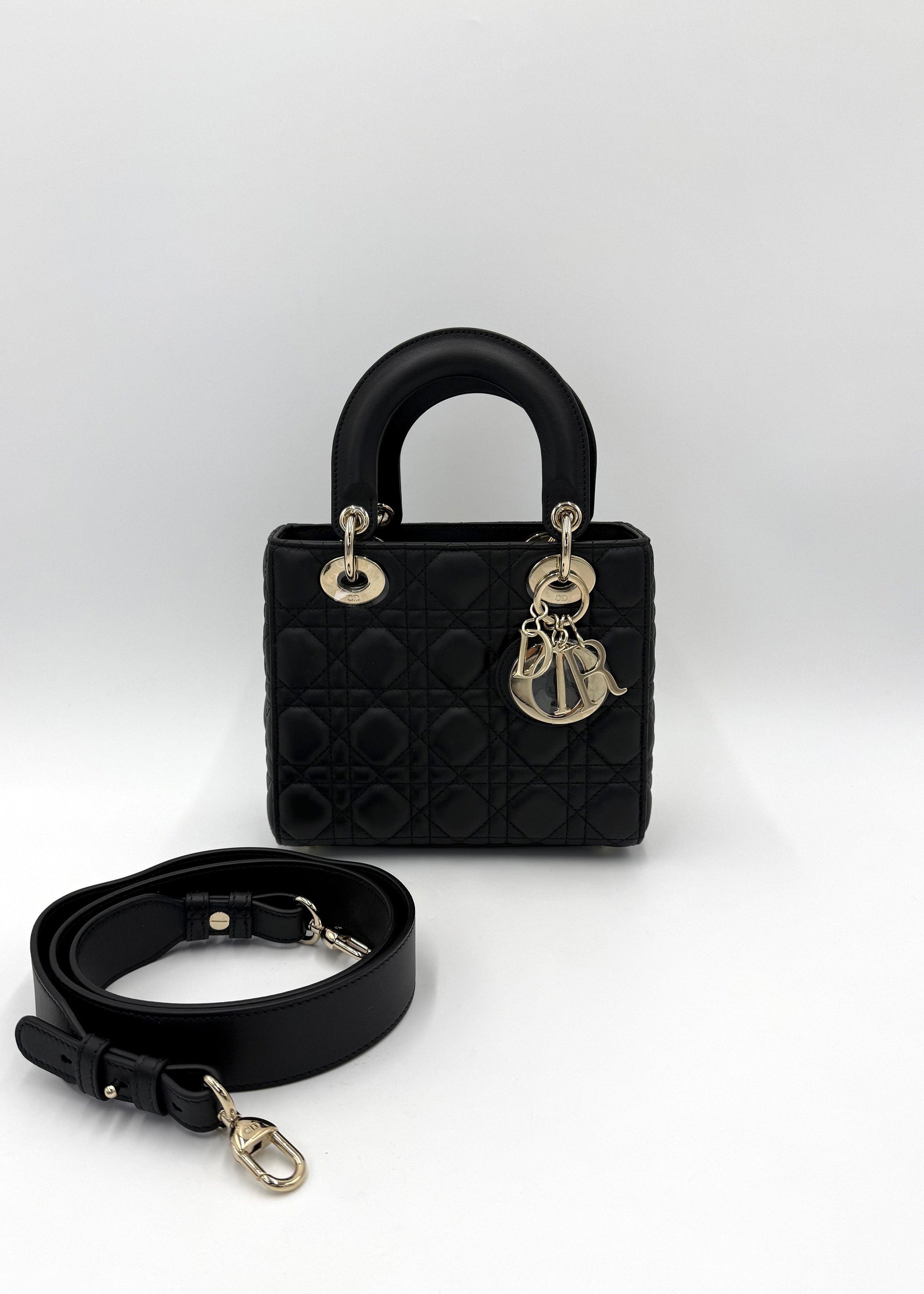 Dior Borsa Lady Dior Media in Pelle Cannage Nera - Pally Vintage Closet