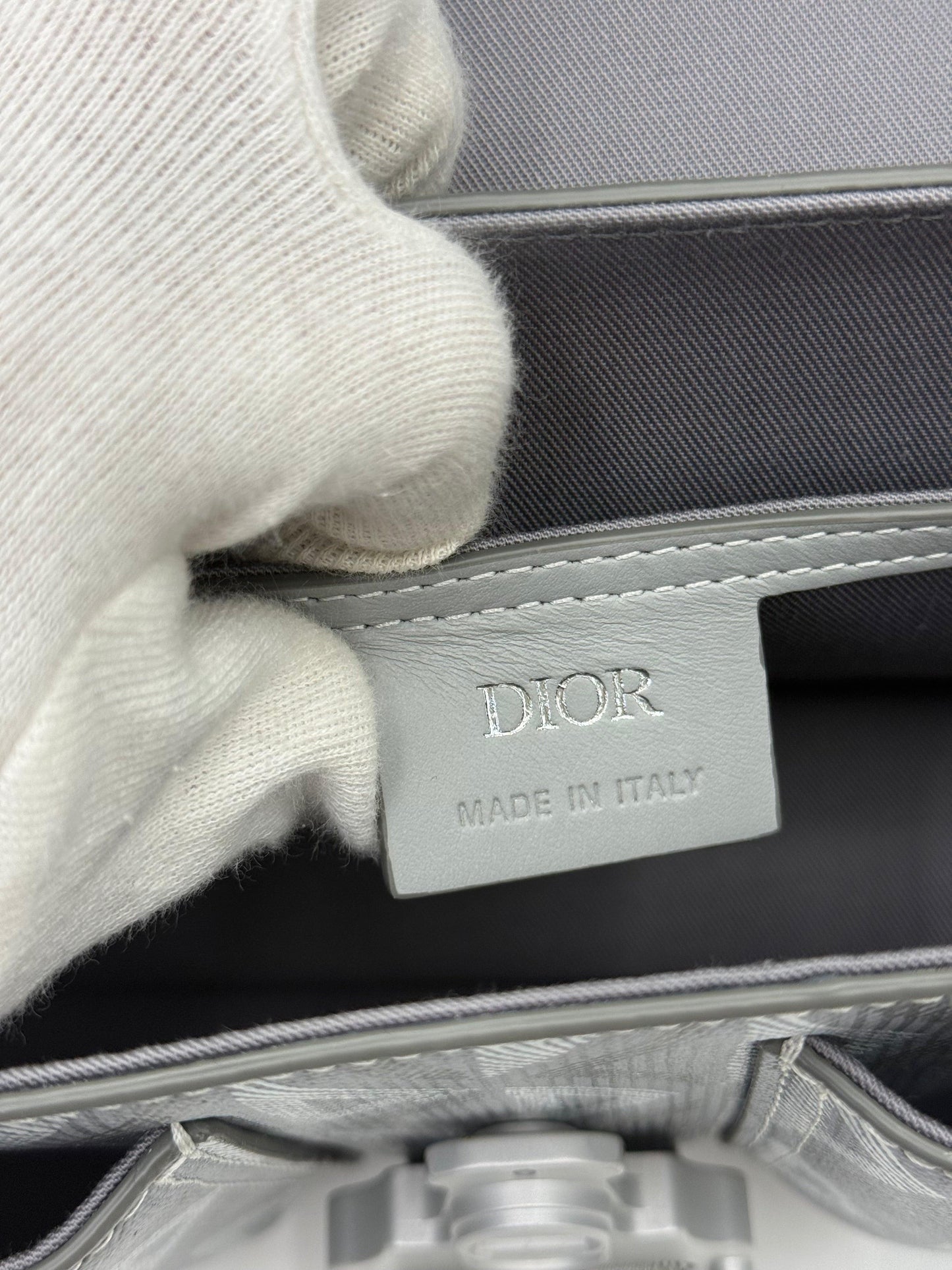 Dior CD Diamond Messenger Bag in Gray Canvas and Leather