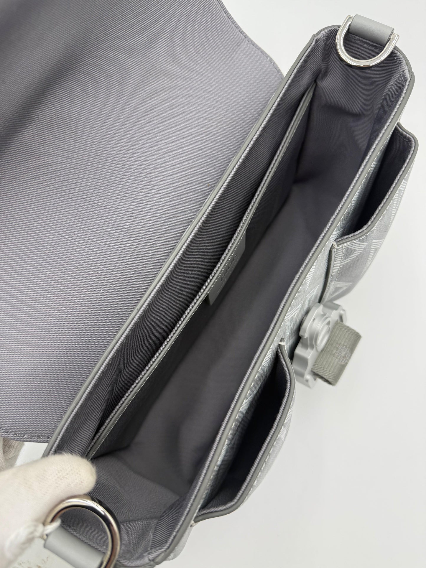 Dior CD Diamond Messenger Bag in Gray Canvas and Leather