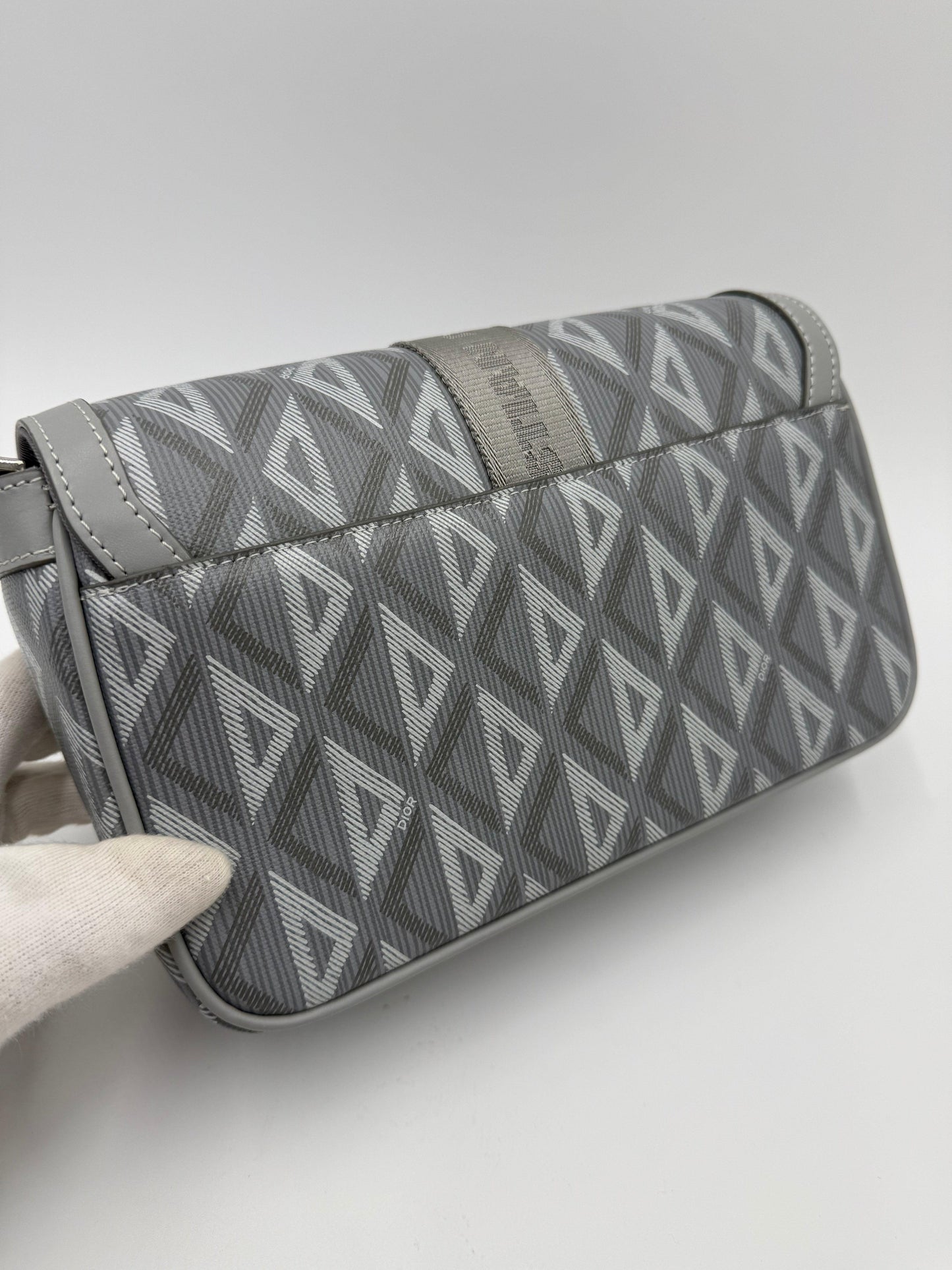Dior CD Diamond Messenger Bag in Gray Canvas and Leather