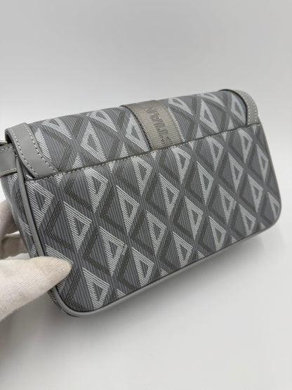 Dior CD Diamond Messenger Bag in Gray Canvas and Leather