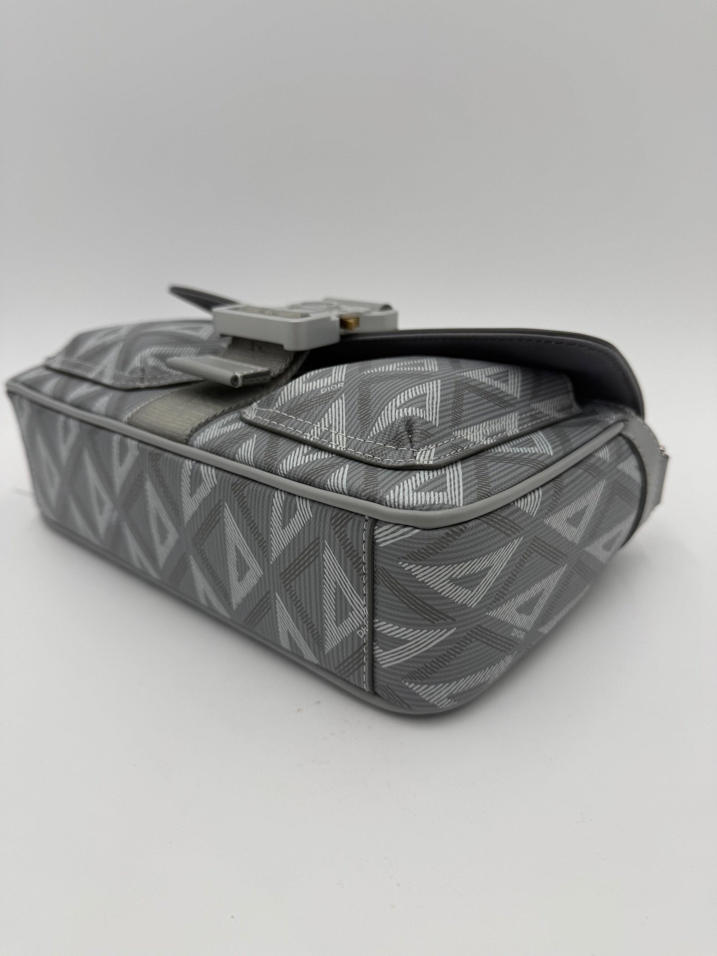 Dior CD Diamond Messenger Bag in Gray Canvas and Leather