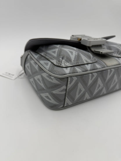 Dior CD Diamond Messenger Bag in Gray Canvas and Leather