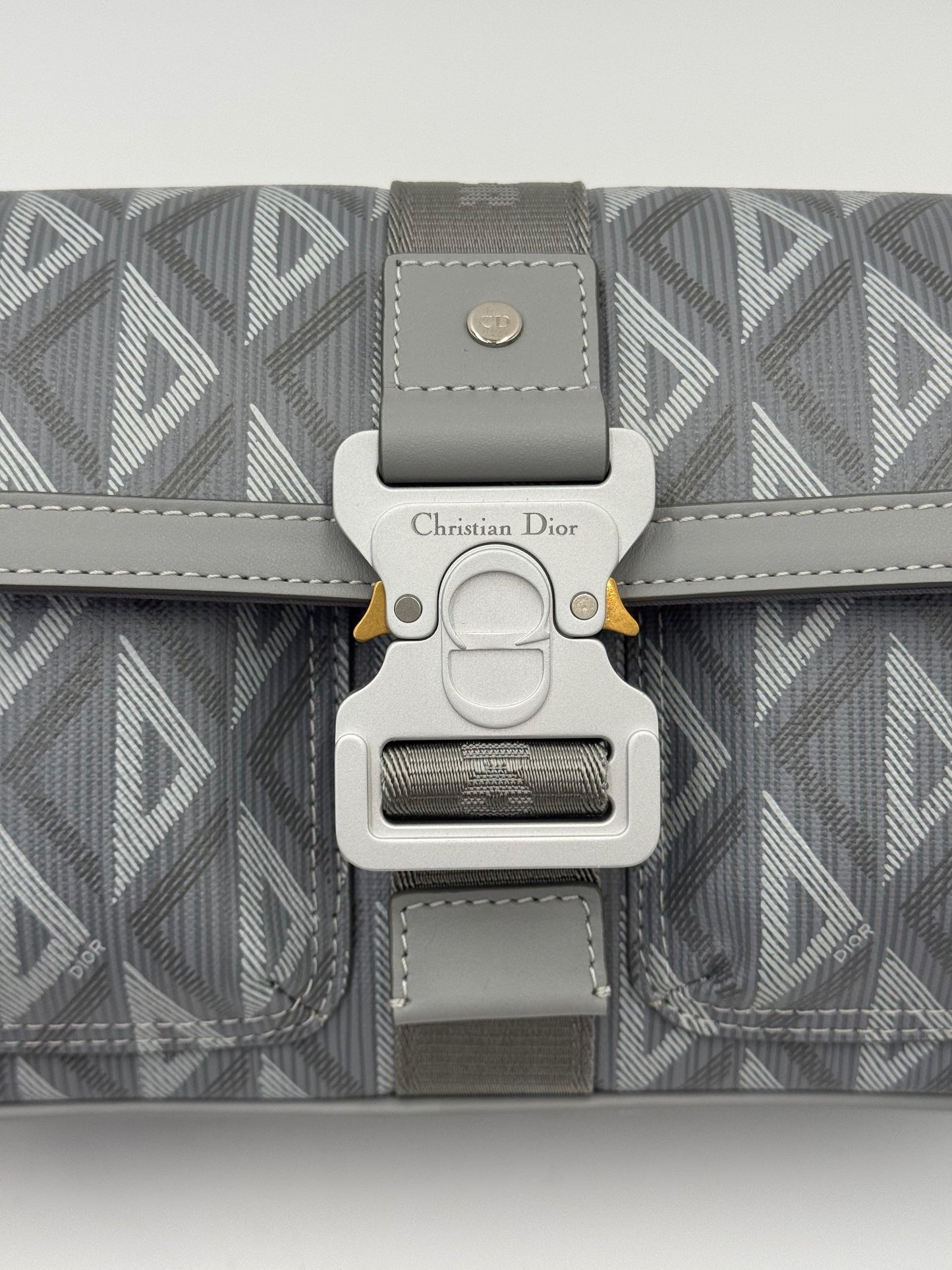 Dior CD Diamond Messenger Bag in Gray Canvas and Leather