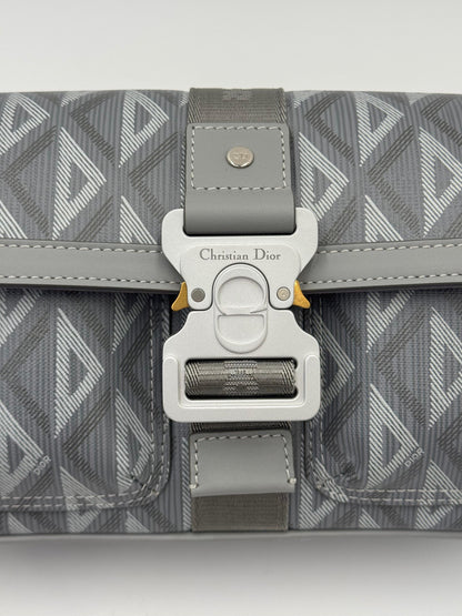 Dior CD Diamond Messenger Bag in Gray Canvas and Leather