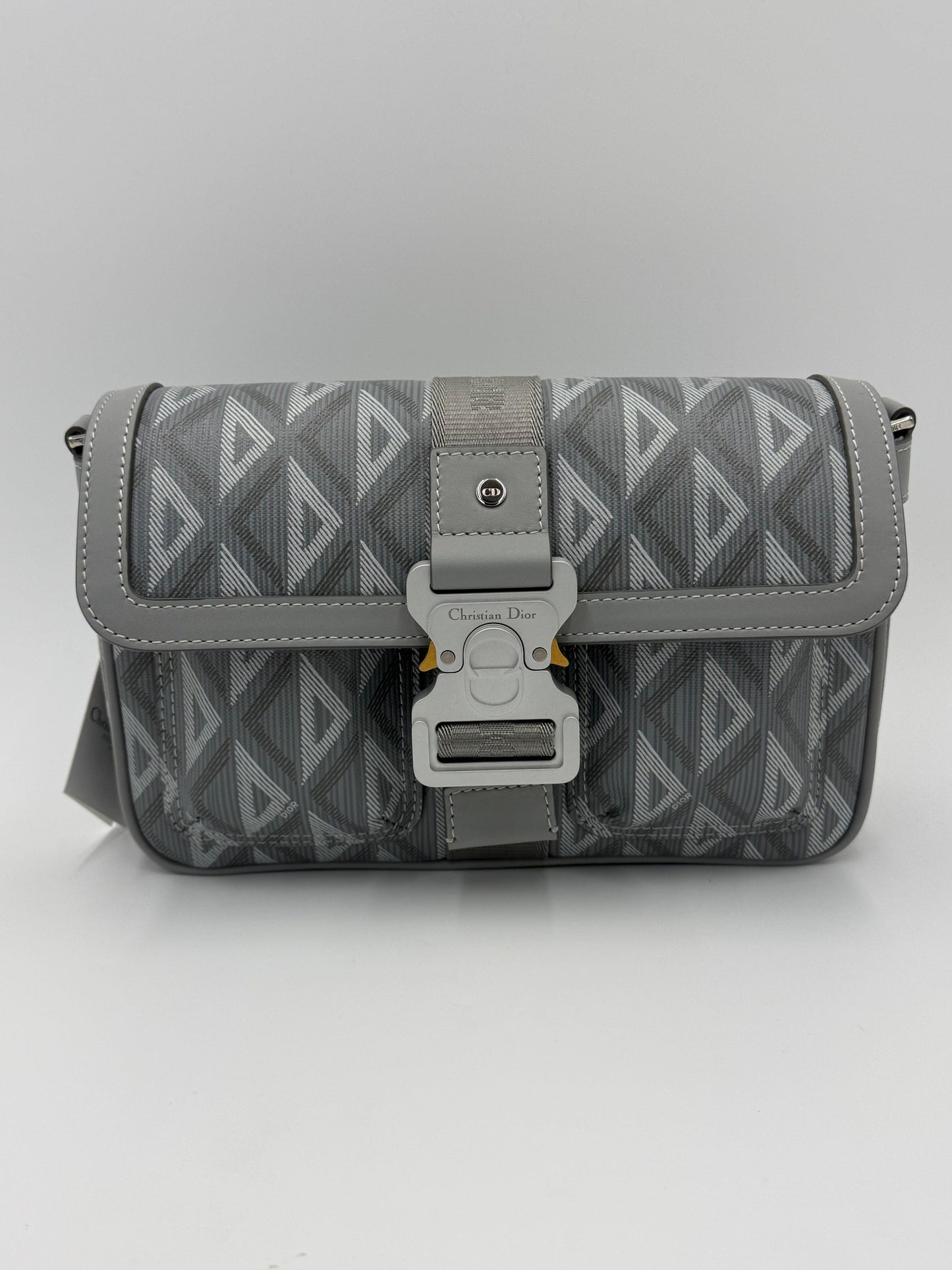 Dior CD Diamond Messenger Bag in Gray Canvas and Leather