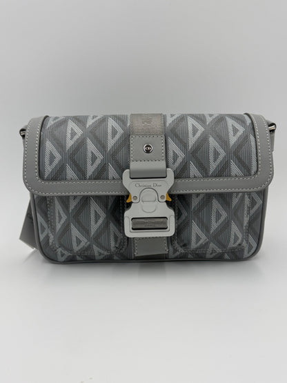 Dior CD Diamond Messenger Bag in Gray Canvas and Leather