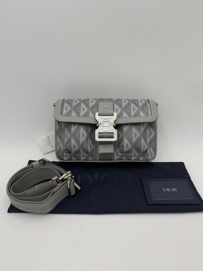 Dior CD Diamond Messenger Bag in Gray Canvas and Leather