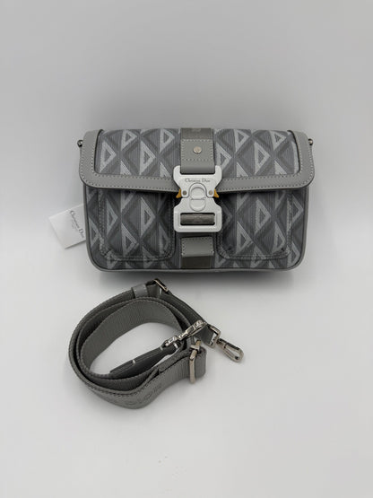 Dior CD Diamond Messenger Bag in Gray Canvas and Leather