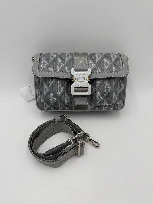 Dior Borsa Messenger CD Diamond in Tela e Pelle Grigia - Pally Vintage Closet