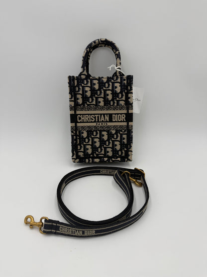 Dior Blue Oblique Canvas Mini Book Tote Vertical Bag