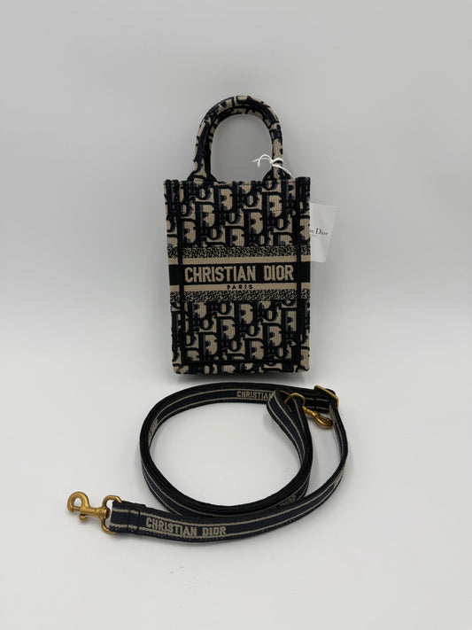 Dior Borsa Mini Book Tote Verticale in Tela Oblique Blu - Pally Vintage Closet