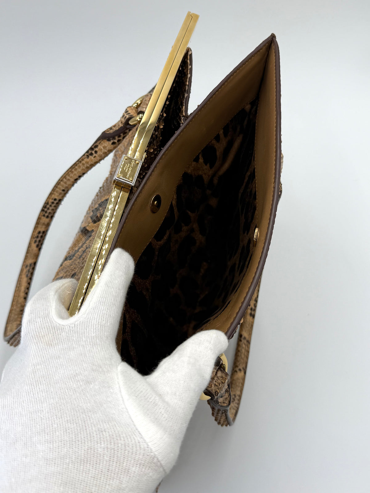 Dolce e Gabbana Borsa a Mano in Pelle di Pitone Marrone - Pally Vintage Closet