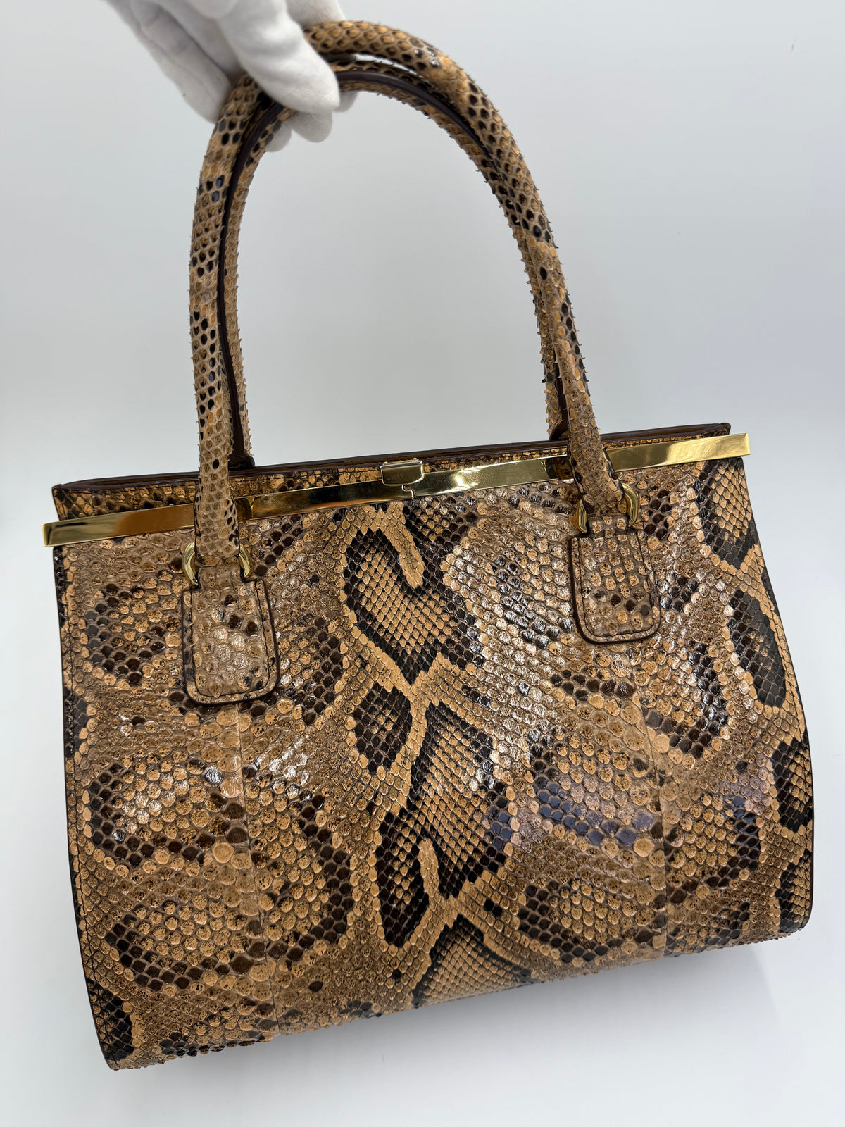 Dolce e Gabbana Borsa a Mano in Pelle di Pitone Marrone - Pally Vintage Closet